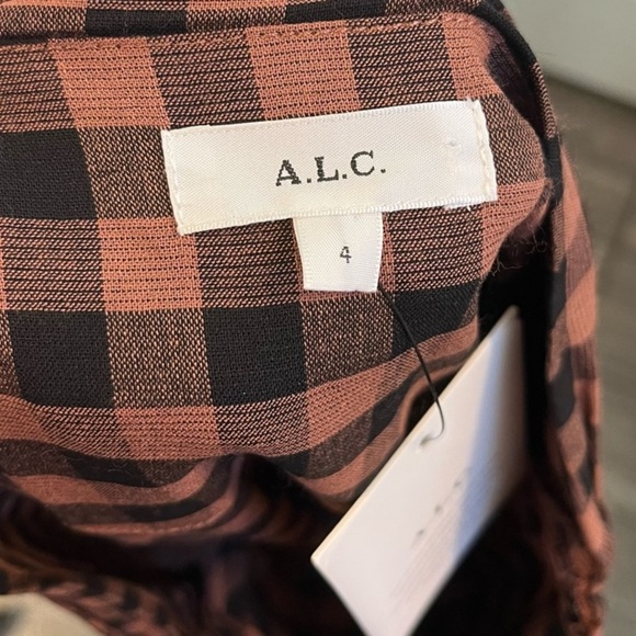 A.L.C. Eden Brown and Black Checked Wrap Midi Skirt Size 4 - Picture 4 of 7